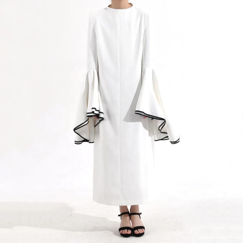 OUDINA Elegante Ruchemouwen Witte Jurk voor Dames