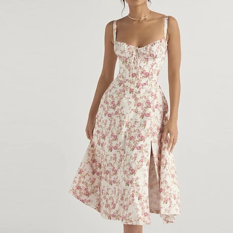 Elegante jurk met bloemenprint en spaghettibandjes - Zomerse feestkleding
